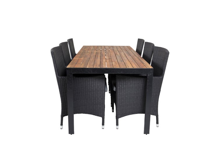 Bois Gartenset Tisch 90x205cm und 6 Stühle Malin schwarz, natur. 90 X 205 X 76 cm