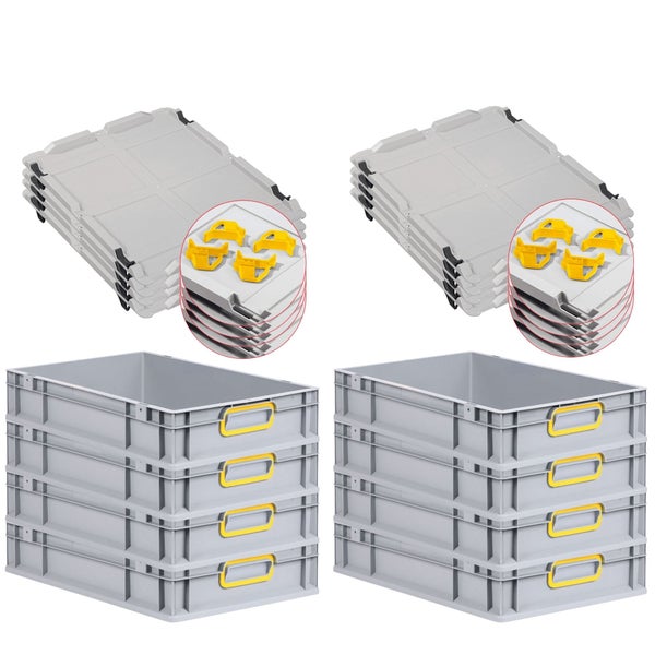 PROREGAL Spar Set 8x Eurobox Nextgen Color Mit Auflagedeckel & Schiebeschnappverschlüsse HxBxT 12 x 40 x 60 cm Griffe Gelb Geschlossen Glatter Boden