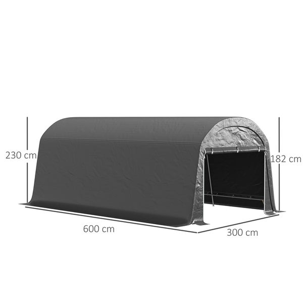 Outsunny Gerätehaus für Fahrräder, wasserdicht Gerätezelt mit Tür, Anti-Staub-Fahrradabdeckung, Unterstand, Foliengerätehaus Fahrradschuppen Fahradgarage für Garten 300x600x230 cm, Dunkelgrau