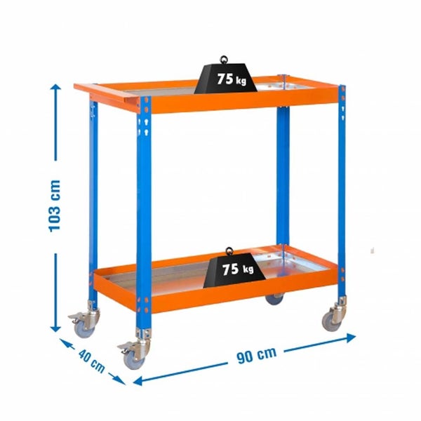 PROREGAL Montagewagen Transportwagen Muli Metal HxBxT 103x90x40 cm 2 Metalböden Blau-Orange