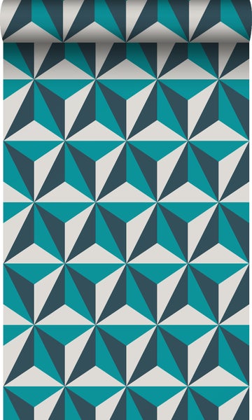 Origin Wallcoverings Tapete 3D-Muster Türkis - 53 cm x 10.05 m - 347449