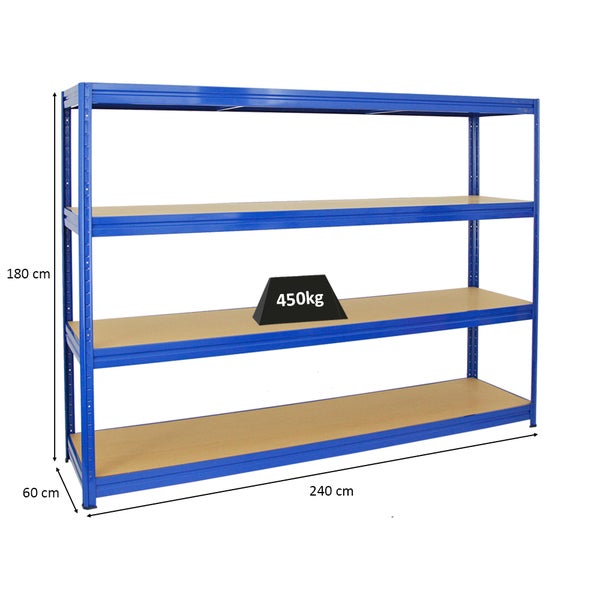 PROREGAL Schwerlastregal Dino HxBxT 180 x 240 x 60 cm Fachlast 450 kg Blau