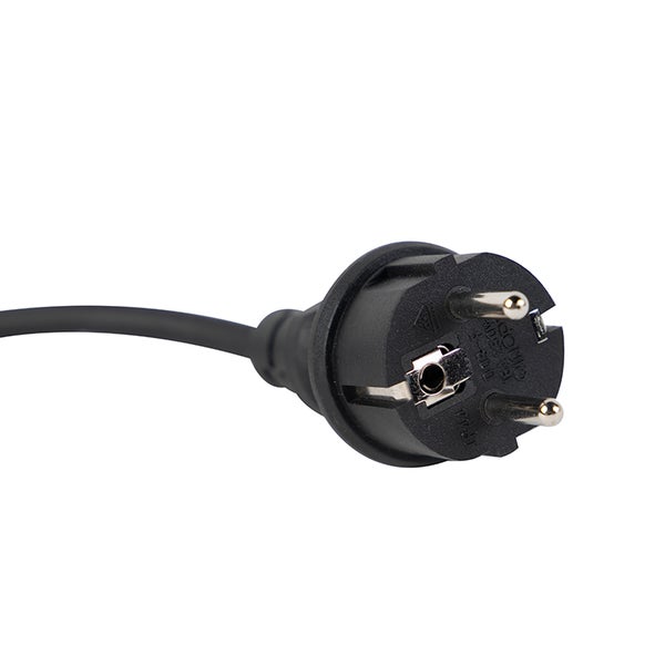 Schutzkontakt-Stecker in Schwarz mit Kabel, spritzwassergeschützt nach IP44, 16 Ampere und 250 Volt.