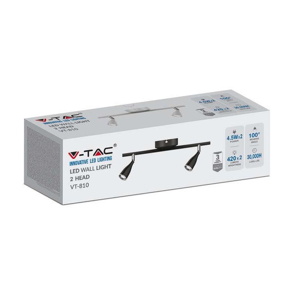 V-TAC VT-810-W-N - LED-Wandleuchten mit Doppelkopf - IP20 - Weiß - 9W - 840 Lumen - 3000K
