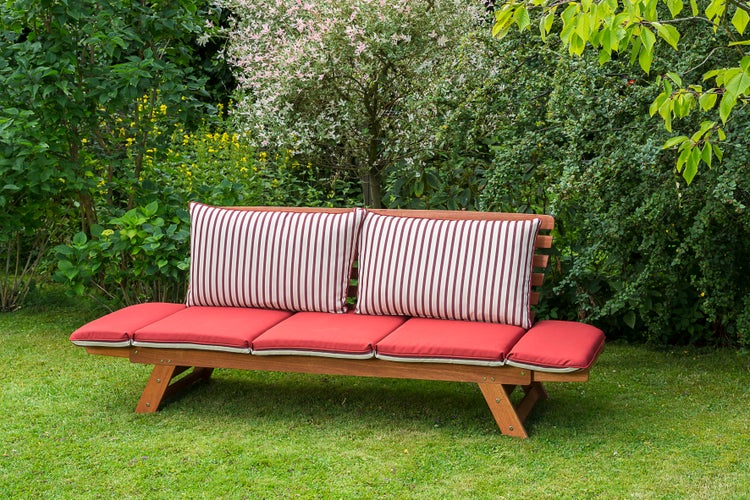 Gartenbank, als Liege nutzbar, inkl. Sitz- und Rückenkissen, Eukalyptus