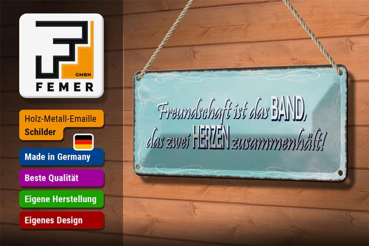 Blechschild Spruch 27x10cm Freundschaft Band zwei Herzen Dekoration