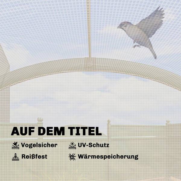 Vogelsicheres, reißfestes Gartennetz mit Ultraviolett-Schutz und Wärmespeicherung.