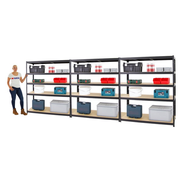 PROREGAL Mega Deal 3x Schwerlastregal Giant Elephant HxBxT 180 x 150 x 60 cm Fachlast 200 kg Schwarz
