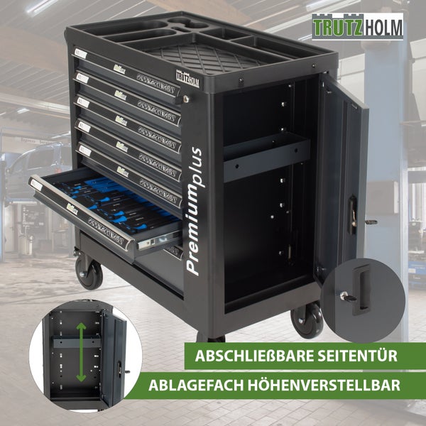 Werkzeugwagen Premium XXL 7 Schubladen gefüllt mit Werkzeug 840mm Breite.CRV Werkzeug abschließbar  Anthrazit