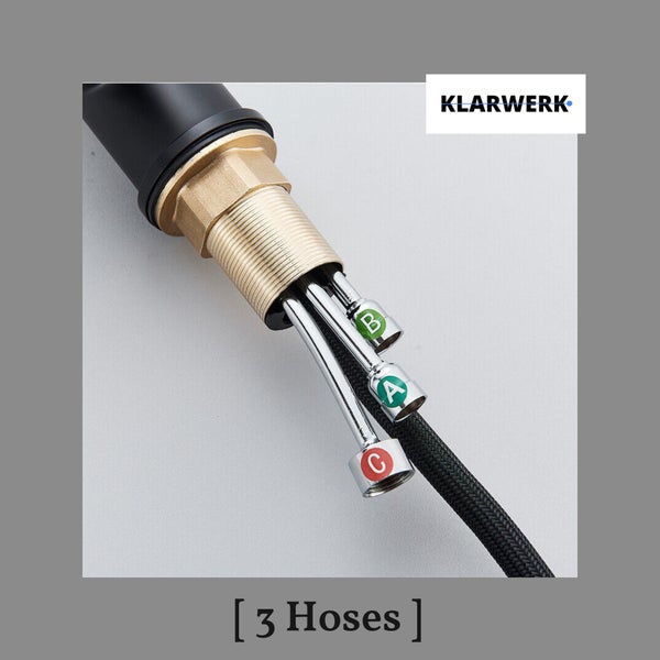 Paul | Premium Schwarz matt ausziehbare Niederdruck Armatur |Edelstahl Wasserhahn Küche | Mischbatterie - 360 Grad drehbar | Boiler 3 Anschlüsse