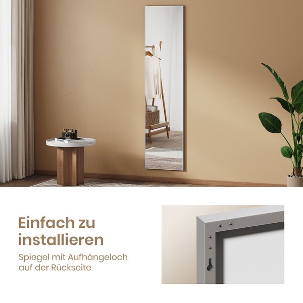 EMKE Standspiegel mit Rahmen aus Aluminiumlegierung, 160x40cm HD Groß Ganzkörperspiegel mit Haken, Rechteckiger Hochspiegel für Wohnzimmer oder Ankleidezimmer Chrome