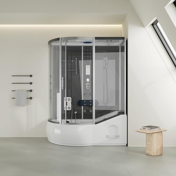 Home Deluxe - Duschtempel ALL IN 2in1 - Schwarz, 170 x 90 x 220 cm Links - inkl. Dampffunktion, Regendusche und Fußmassage I Dampfsauna, Duschtempel Whirlpool Fertigdusche