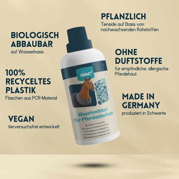 nimo® Waschmittel für Pferdedecken • reinigt zuverlässig ohne Duftstoffe und Farbstoffe