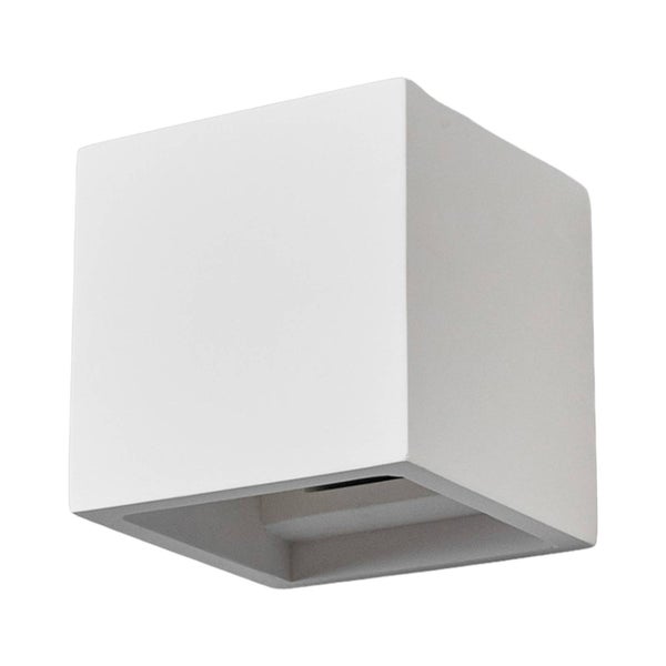 Quadratische Wandleuchte in Würfelform aus Gips im modernen Design.