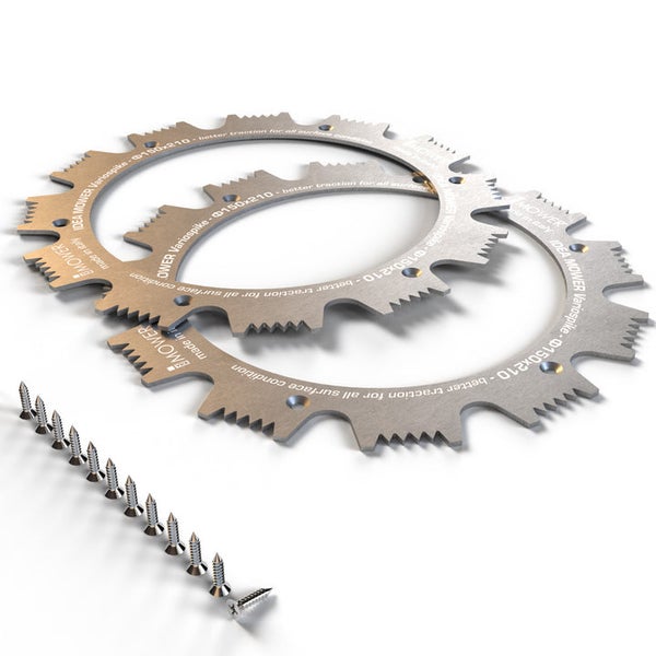 Zwei Grasspikes und eine Reihe Schrauben für Rasenmähroboter