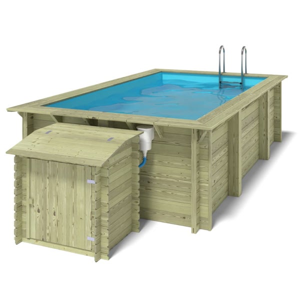 Holzpool mit Leiter und Abdeckung für Filteranlage
