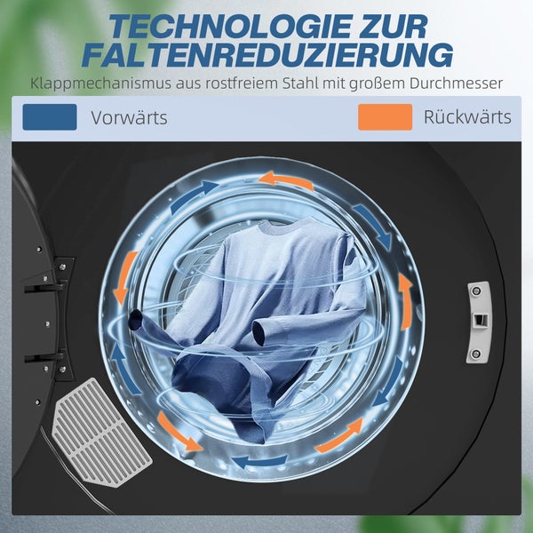 Technologie zur Faltenreduzierung in einer Waschmaschine mit Edelstahl-Klappmechanismus und großem Durchmesser