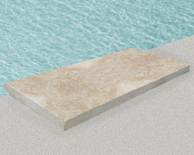 Wohnrausch Kalkstein Poolumrandung Beckenrandstein SEA SHELL, 61 x 30 x 3 cm, 1 Rundkante, getrommelt, beige-gelb