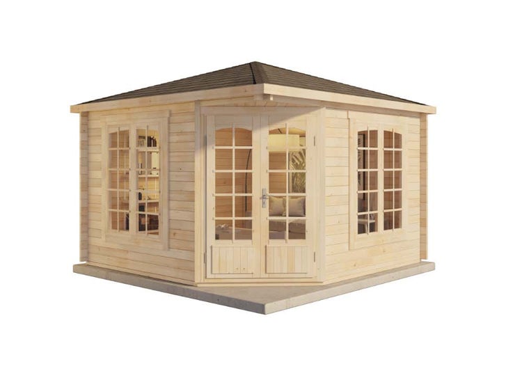 Alpholz 5-Eck Gartenhaus Josephine-40 B aus Massiv-holz, Gerätehaus mit 40 mm Wandstärke, Garten Holzhaus inklusive Montagematerial, Geräteschuppen Größe: 352 x 352 cm, Spitzdach