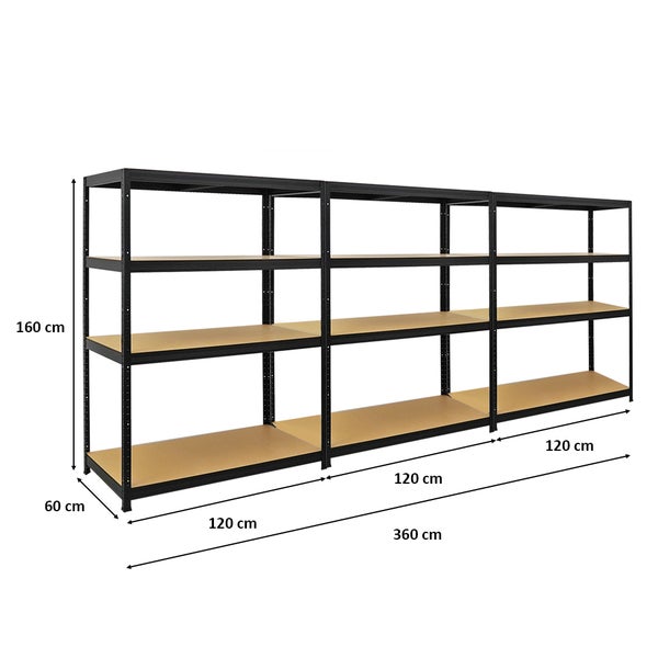 PROREGAL Mega Deal 3x Schwerlastregal Big Elephant HxBxT 160 x 120 x 60cm Fachlast 200kg Schwarz
