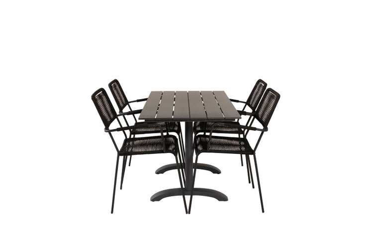 Denver Gartenset Tisch 70x120cm und 4 Stühle ArmlehneS  Lindos schwarz.