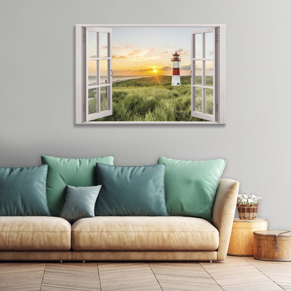 Bilder Fenster Strand Meer Leinwandbild Wohnzimmer 120X80 cm