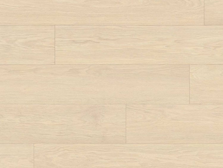 Laminatboden mit heller Eichenoptik und naturgetreuer Holzmaserung als Bodenbelag.