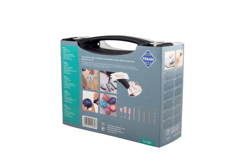 Pebaro Gravier Set mit Koffer zum Gravieren Fräsen und Bohren in verschiedenen Materialien mit Zubehör und Netzteil