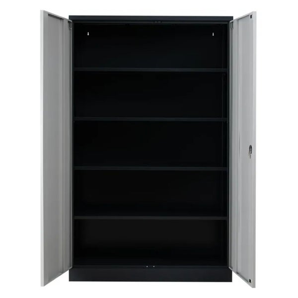 PROREGAL Stahlschrank Bee 4 Fachböden HxBxT 195 x 92 x 60 cm Pulverbeschichtetes & Verstärktes Fachbodenmaterial Schwarz & Grau
