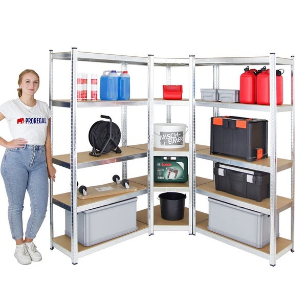 PROREGAL Mega Deal 1x Eckregal & 2x Schwerlastregal Ragnar Fachlast 175 kg Verzinkt