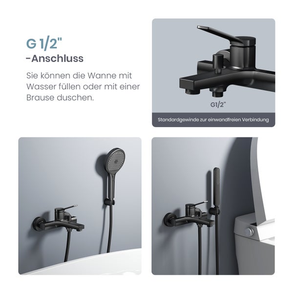 EMKE Duscharmatur Schwarz Matt, Einhebelmischer mit G1/2 Anschluss, Minimalistische Mischbatterie für Dusche, Badarmatur im modernen, kantigen Design,212mm x 201mm