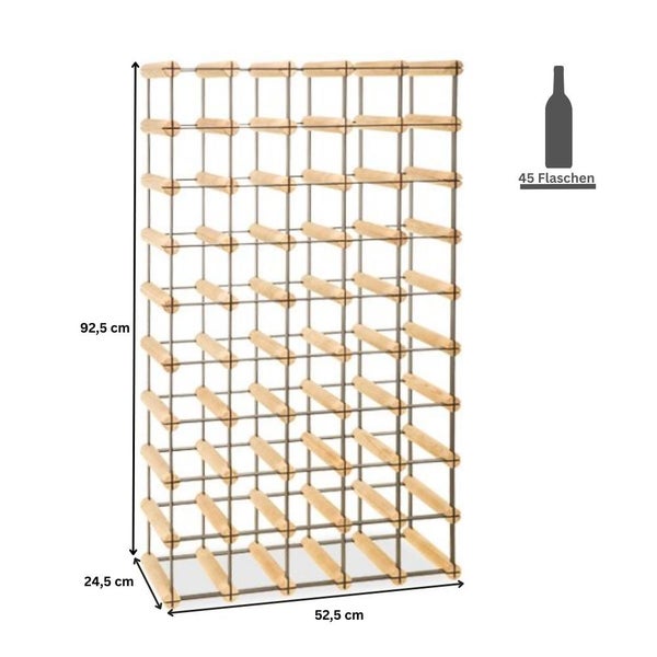 PROREGAL Modulares Weinregal Vinotega Mod Metal HxBxT 92,5 x 52,5 x 24,5 cm 5 x 9 Flaschen Massives Kiefernholz Braun Geölt