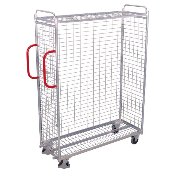 Rollwagen aus Metallgitter mit Griffen und Rollen