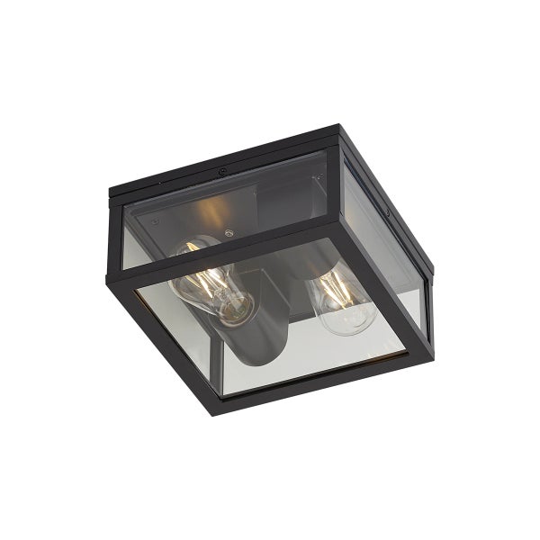 Quadratische Außen Deckenleuchte mit zwei Leuchtmitteln und Glasgehäuse in modernem Design
