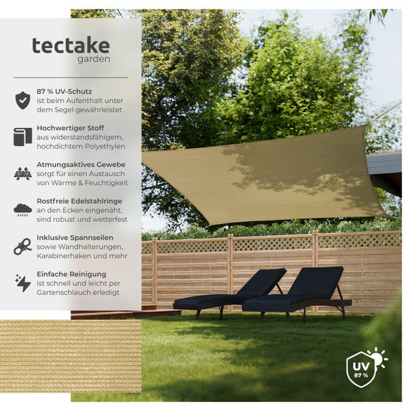 Tectake Garden Sonnensegel im Garten mit zwei Liegestühlen