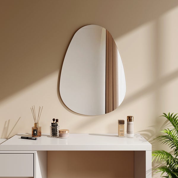 EMKE Asymmetrischer Spiegel 80 x 60 cm, Badezimmer Wandspiegel Asymmetrisch, Modern Dekorspiegel Oval, Wandspiegel für Badezimmer, Schlafzimmer, flur