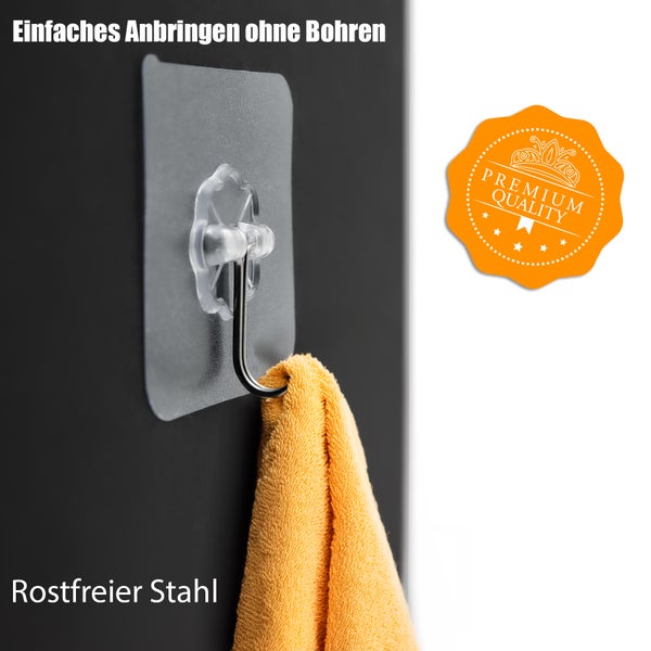 Selbstklebende Wandhaken aus Edelstahl mit Handtuch