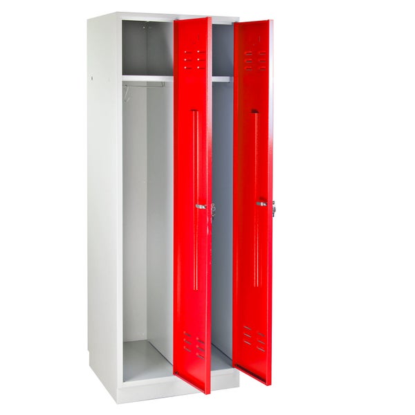 PROREGAL Garderobenschrank Ermine mit 2 Türen HxBxT 178 x 60 x 50 cm Lichtgrau Rot
