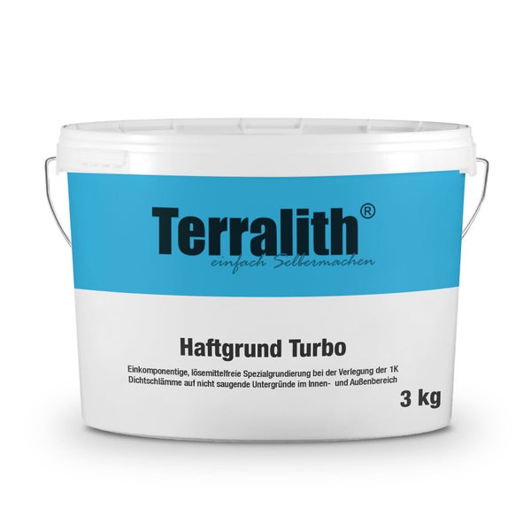 Terralith Haftgrund Turbo im 3 kg Eimer. Einkomponentige, lösemittelfreie Spezialgrundierung für innen und außen.