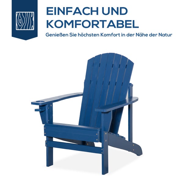 Outsunny Adirondack-Gartenstuhl mit Becherhalter Gartenliege Balkonstuhl Massivholz Blau 72 x 94 x 93 cm