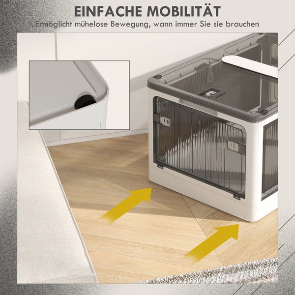 HOMCOM Aufbewahrungsbox mit Rollen, Faltbar, 5-seitiger Zugang,  60L x 42B x 34Hcm, Kunststoff, Weiß