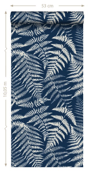 Tapetenrolle mit Farnmuster, 53 cm breit und 10,05 m lang