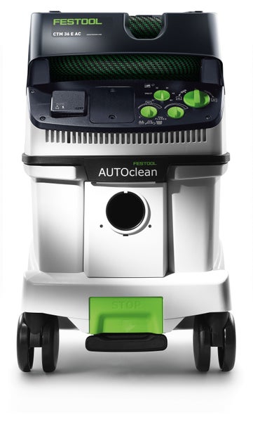 Festool Absaugmobil CTM 36 E AC mit AUTOClean Funktion, Bedienelementen und Rollen.