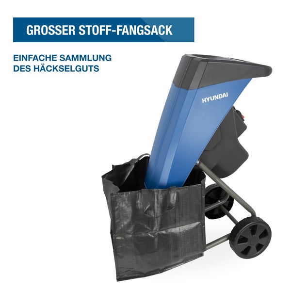 HYUNDAI Elektro-Gartenhäcksler GH25040E (2.500W, 40 mm Aststärke, Fangsack, Messerhäcksler)