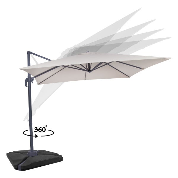 VONROC Freitragender Premium-Sonnenschirm Pisogne 300x300cm - Kombi-Set inklusive füllbaren Premium-Sonnenschirmfliesen – Um 360Grad drehbar – Neigbar - Beige