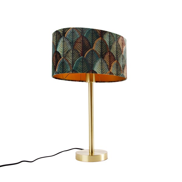 Tischleuchte mit Blättermuster und goldenem Gestell