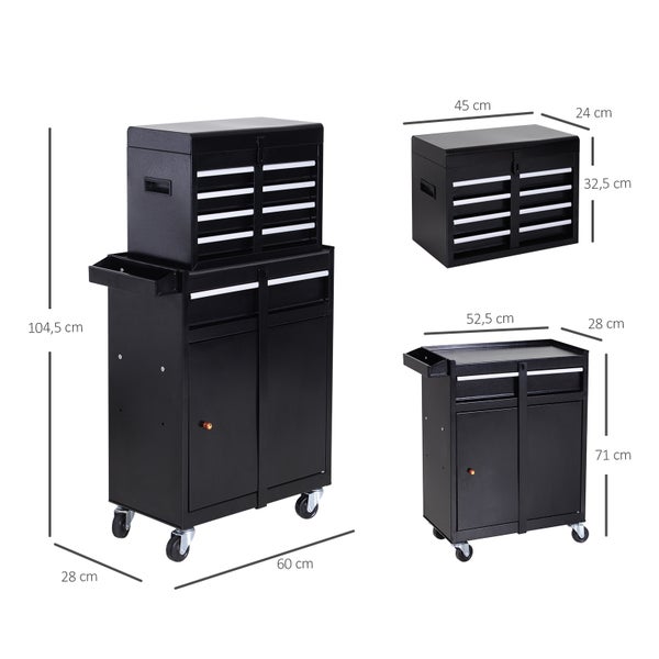 DURHAND, Werkstattwagen, Werkzeugschrank, L60x B28 x H104,5 cm, Metall, Schwarz