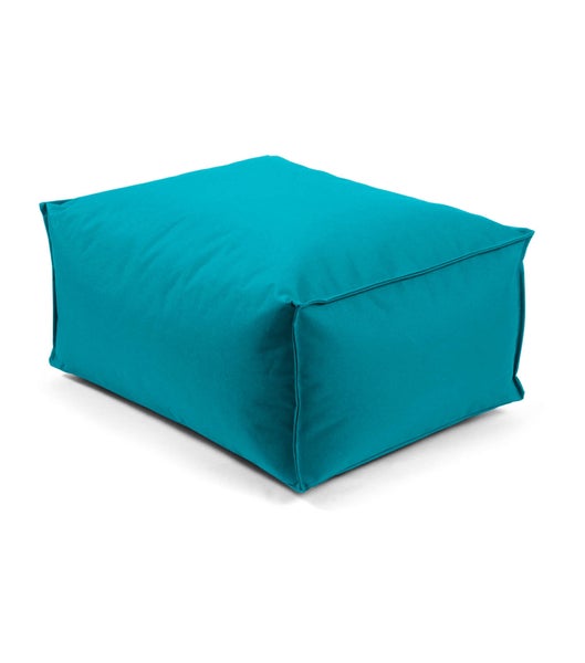 Outdoor Pouf, Hocker 60x45cm in Türkis / Petrol für Balkon und Garten 'Der Ruhestifter' Bodenkissen eckig, Sitzwürfel, Sitzpouf, Fußhocker und Beistelltisch, EPS-Perlen Füllung, Indoor geeignet