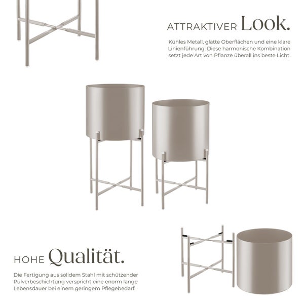 Zwei Blumenkübel aus Stahl mit Gestell