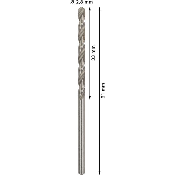 Metallbohrer mit einer Länge von 61 Millimeter und einem Durchmesser von 2,8 Millimeter.